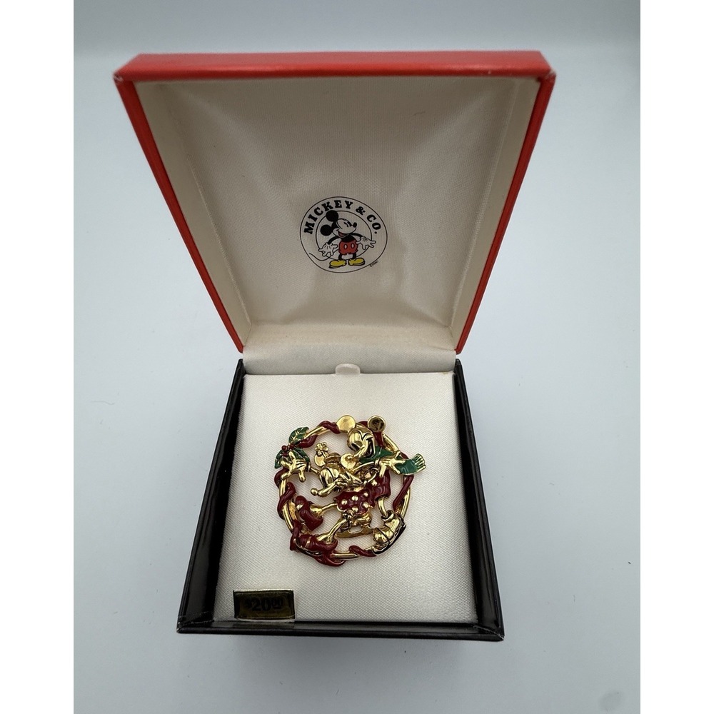 Vintage 90's Disney Napier Mickey & Minnie Ice Skating Circle Enamel Brooch Pin